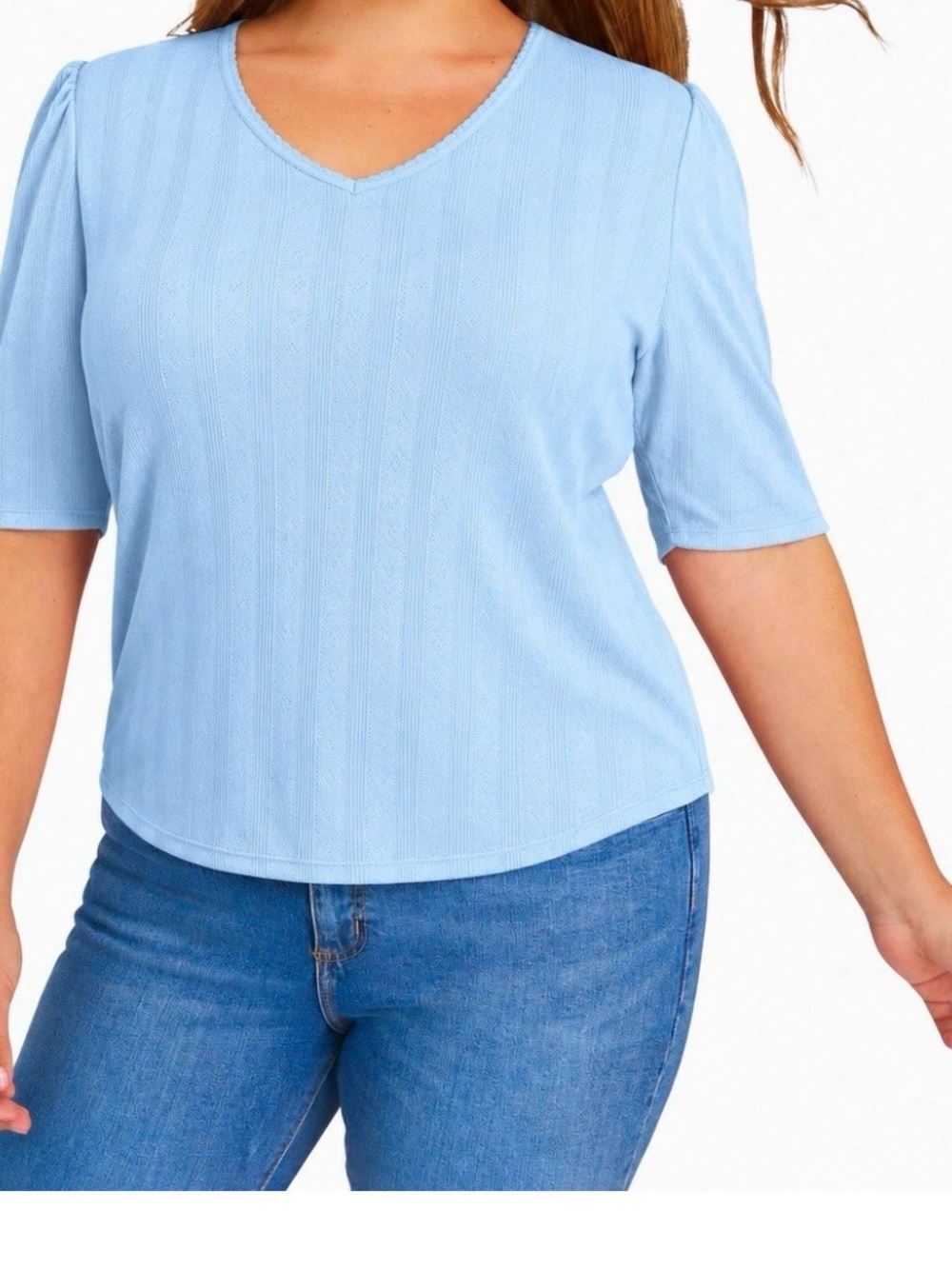 Lands’ End Women’s Pointelle V-Neck Top Blue
